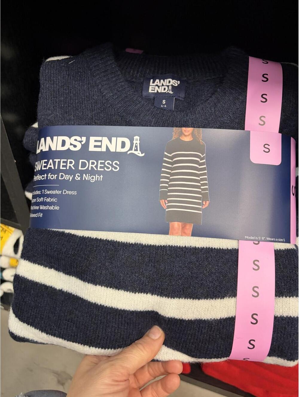 Lands End Navy Blue and White Sweater Dress Size Small